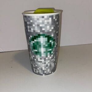 Starbucks Rodarte 13 oz ceramic coffee cup with lid open/ close